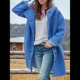 thumbnail image 4 of Women'S Winter Single-Breasted Long Hooded Casual Windbreaker Jacket Blue L, 4 of 6