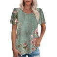 thumbnail image 2 of Atogsazn Haut à Manches Courtes pour Femmes Chemises Boho Florales Col Rond Plissé Tenue d'Été Blouses Tunique Décontractée Vêtements Gris P Mode, 2 of 7