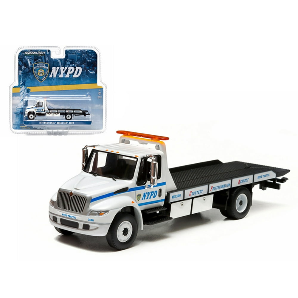 2013 International Durastar 4400 NYPD Flatbed Tow Truck 1/64 Diecast