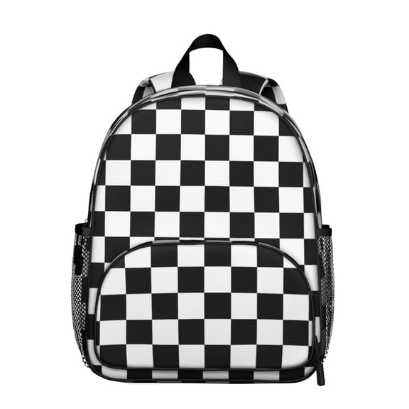 Black and White Checkered Backpack Backpack for School,Cute School Bag,Schoolbag with Adjustable Shoulder Straps & Padded Back,13.8"x11.4"x6"