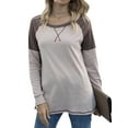 thumbnail image 1 of Women Side Split Hem Crew Neck Long Sleeve Color Block Pullover Top, 1 of 7