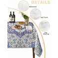 thumbnail image 5 of Blue Purple Boho Rectangle Tablecloth, Vintage Abstract Art Floral Ethnic Tribe Waterproof & StainResistant Tablecloth, Washable Oil-proof Table Cover for Dining/Party/Wedding/Camping/Buffet 52x70 In, 5 of 9