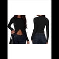 thumbnail image 3 of Suéter Corto Informal de Larga con Cuello Halter, Botones y Abertura Frontal para Mujer Negro XL, 3 of 7