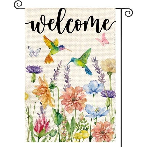 Garden Flag 12 X 18 Inch Double Sided Spring Hummingbird Floral Seasonal Welcome Outdoor Yard Lawn Porch Patio Decor Flag Multicolor
