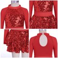 thumbnail image 4 of IBTOM CASTLE Girls Sparkle Sequins Dance Outfit Kids Latin Hip Hop Jazz Dancewear Mesh Long Sleeve Glitter Dress with Shorts Set 红色, 4 of 7