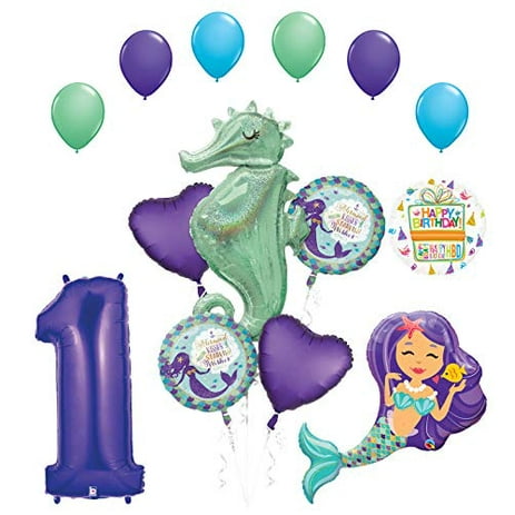 Mermaid Wishes and Seahorse 1st Birthday Party Supplies Balloon Bouquet Decorations