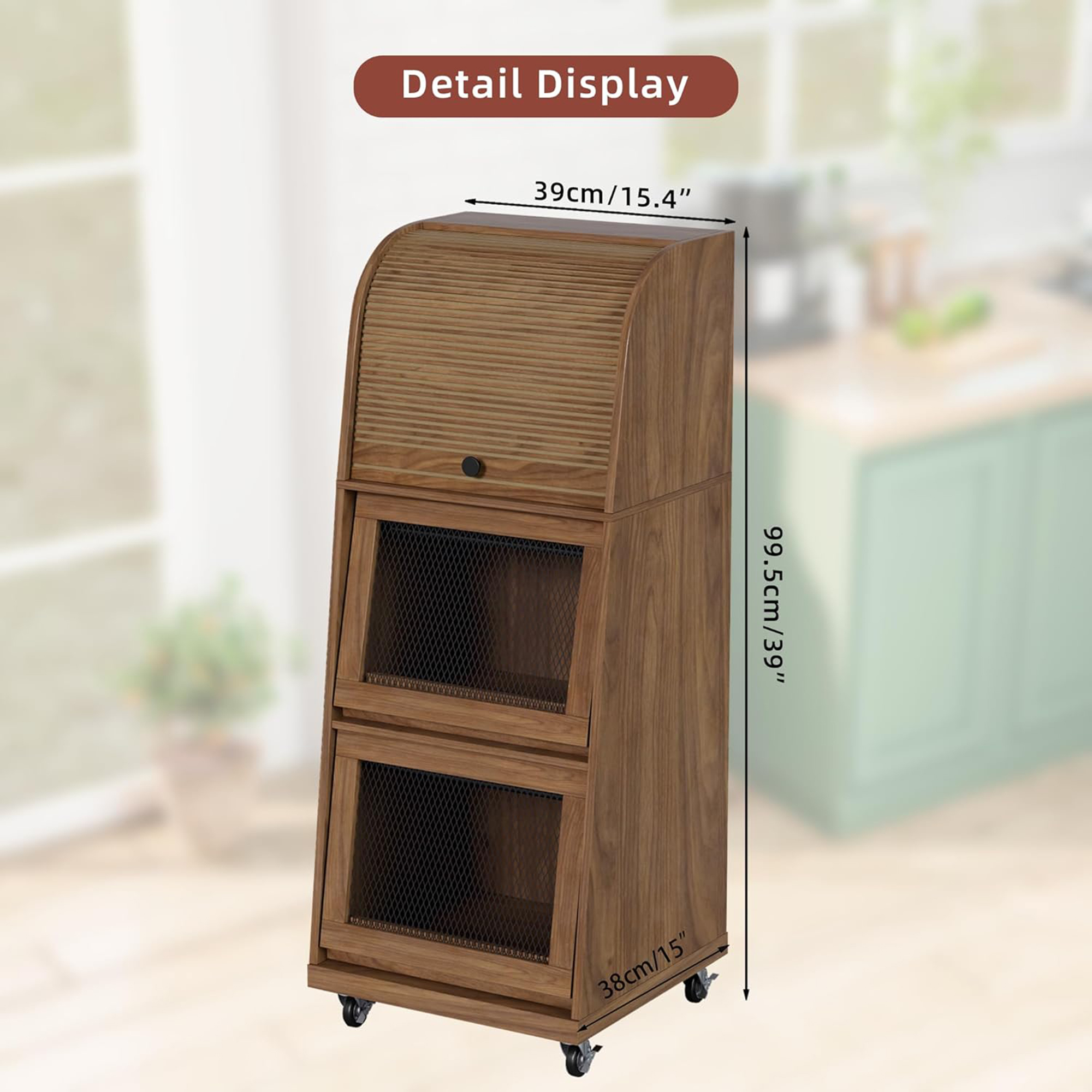Onion and Potato Storage Bin Box, Movable Potato Bins with Sliding Door, Farmhouse Kitchen Pantry Cabinet