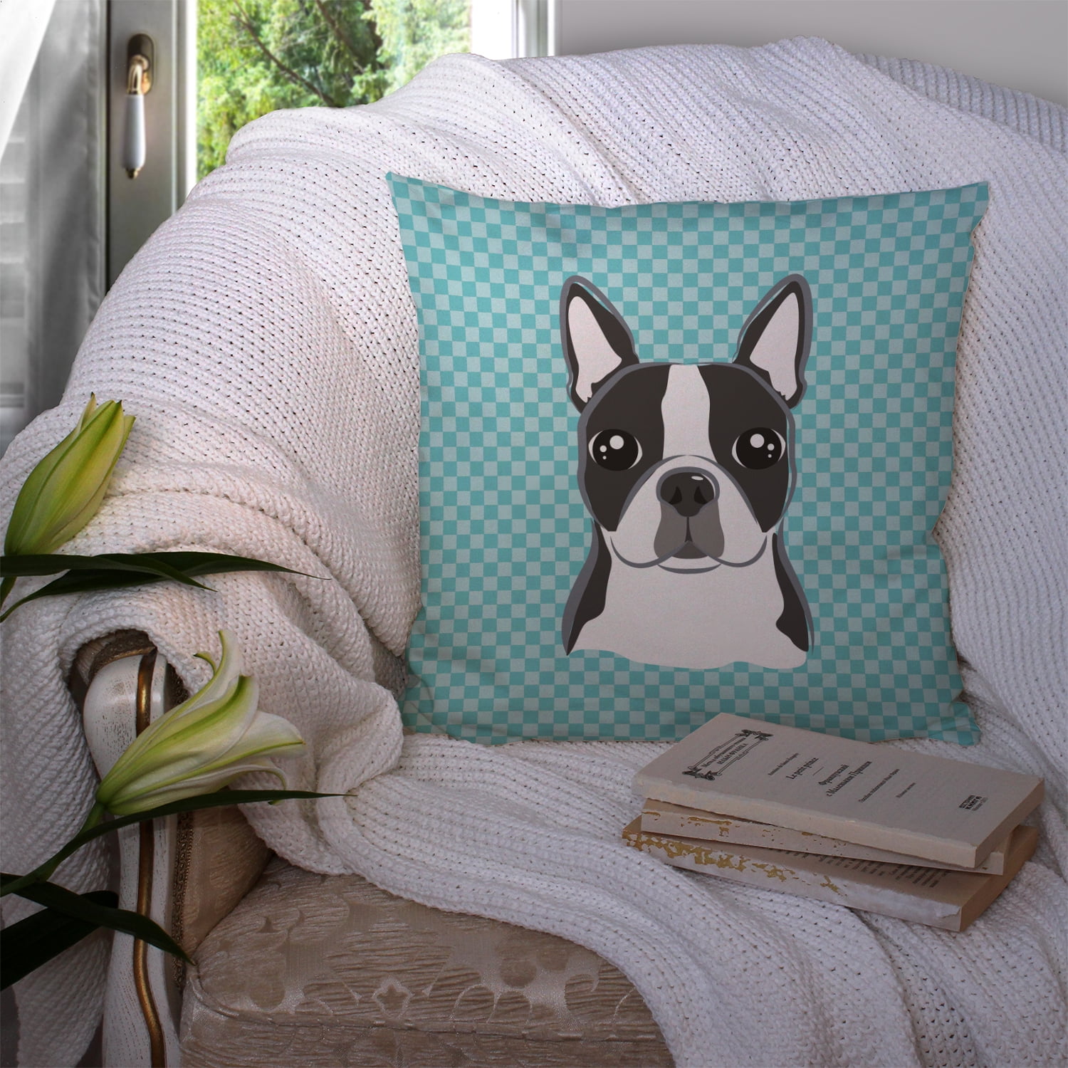 Dog Face Checkerboard Design Fabric Decorative Pillow