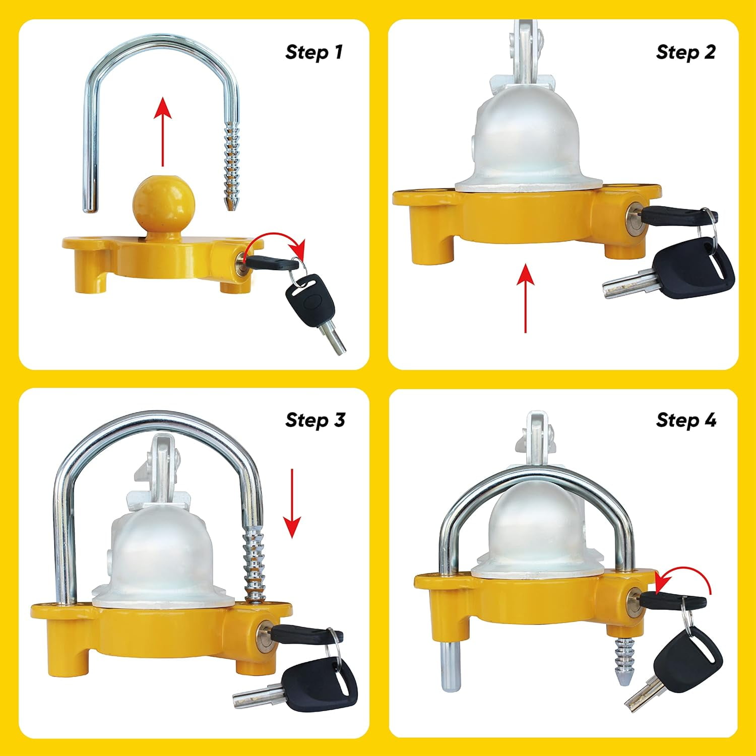 MaxxHaul 50640 Universal Trailer Coupler Lock for 1-7/8", 2", and 2-5/16" Couplers Yellow