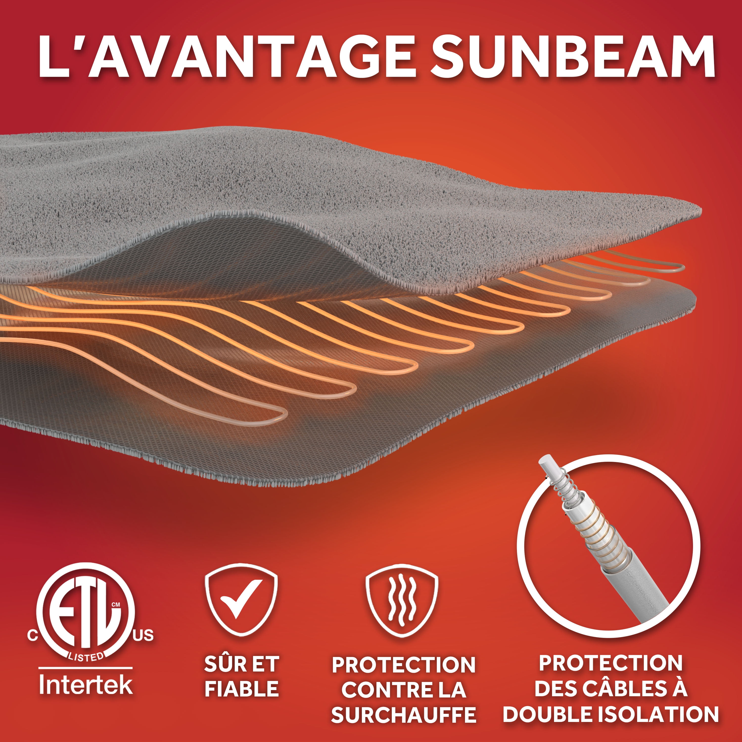 Jeté chauffant électrique motif tartan rouge Sunbeam en micropeluche et revers en sherpa, quatre réglages de chaleur, arrêt automatique, 127 cm x 152,4 cm (50 po x 60 po) SUNBEAM JETE CHAUFFANT