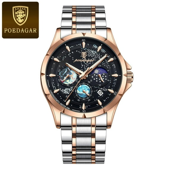 POEDAGAR Luxury Man Wristwatch Luminous Waterproof Chronograph Date Men Watch Stainless Steel Men's Quartz Watches Reloj Hombre