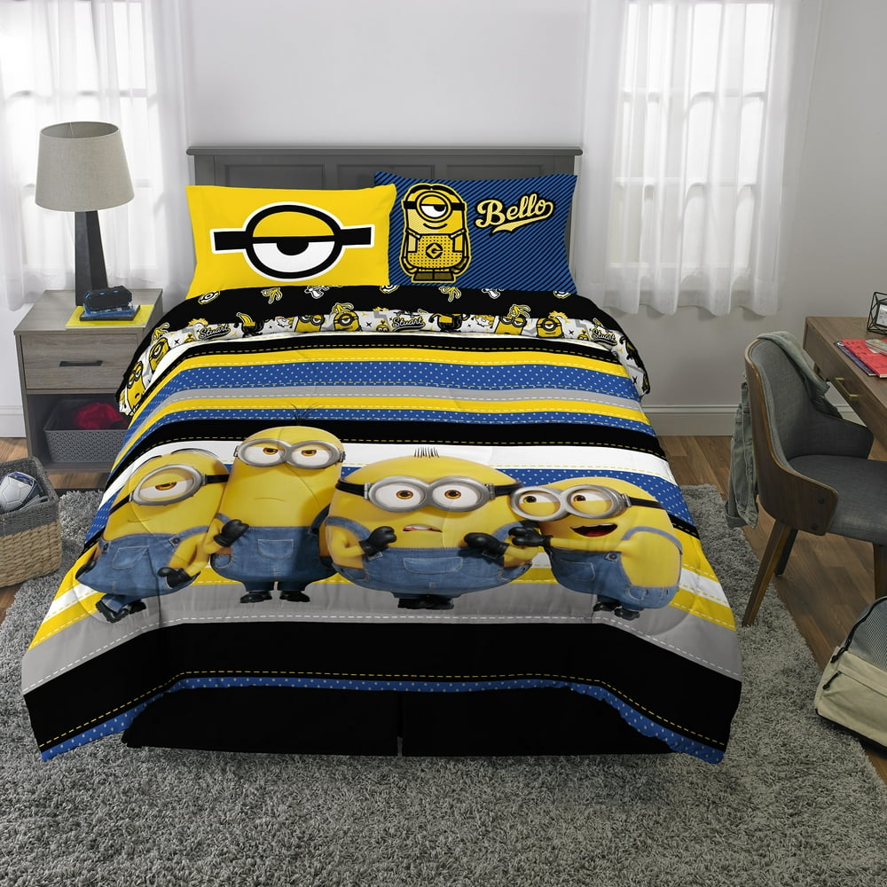 Minions Rise of Gru BedinaBag, Kids Bedding Bundle Set, 4Piece Twin
