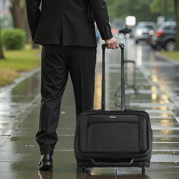 Wheeled Laptop Bag 15.6 Inch Black, Rolling Business Briefcase for Professionals, Spacious Work Bag for Women & Men