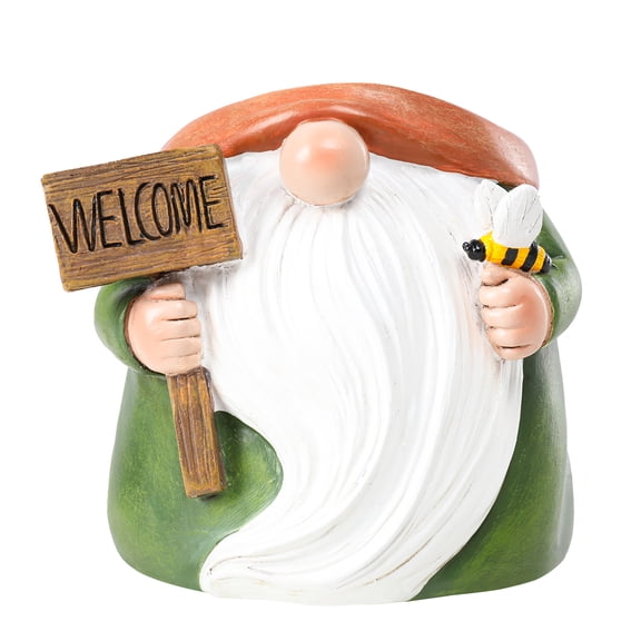 4 Inch Small Resin Gnome Succulent Flower Pot, Ornamented with Welcome Sign and Bumblebee, Built‑in Drainage Hole for Indoor Outdoor Desk Garden Decor, Ideal Gift for Plant Enthusiasts