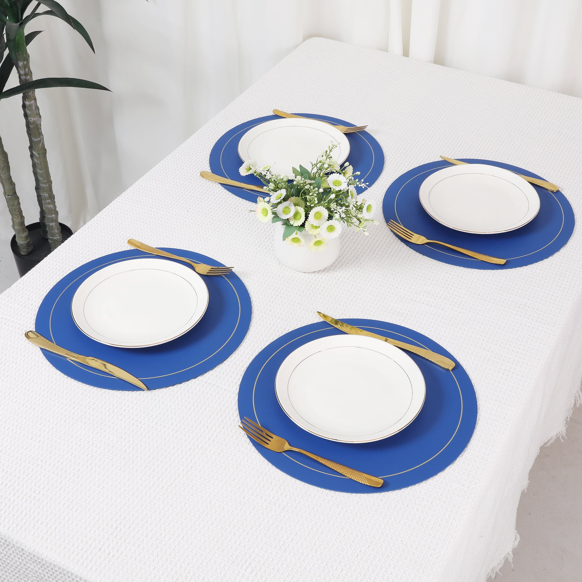 Unique Bargains Placemats Set of 6 Faux Leather Blue