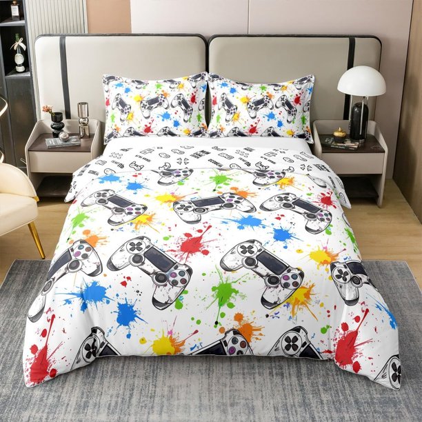 Gamer Bedding Funda Nórdica 100% Algodón Tamaño Completo, Juego de Cama Gaming Graffiti