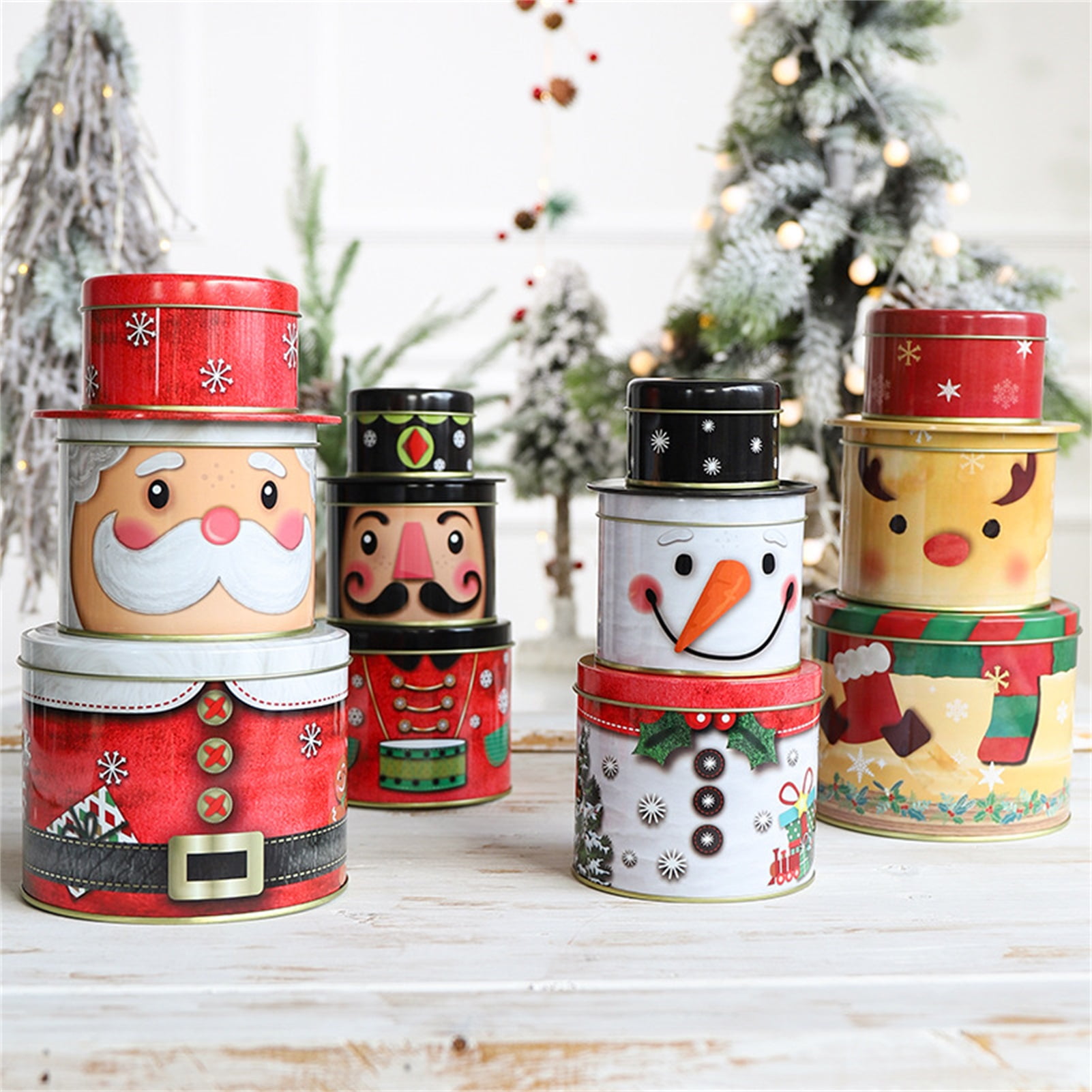 UPKOCH 4pcs Christmas Tin Gift Box Metal Cookie Box Candy Storage  Containers Tinplate Gift Boxes with Lids for Xmas Holiday Party Supplies  (Round