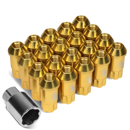 J2 Engineering LN-T7-011-15-GD J2 Engineering 7075 -T6 Forged Aluminum M12X1.5 20Pcs 50mm Height Open -End Lug Nut Set w / Key (Gold)