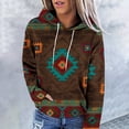 thumbnail image 3 of Womens Long Sleeve Tops Western Aztec Hoodie Ethnic Print Hoodie Pullover Cowgirl Rhombus Printed Hooded Sweatshirt Tops Womens Clothing Cheap, 3 of 5