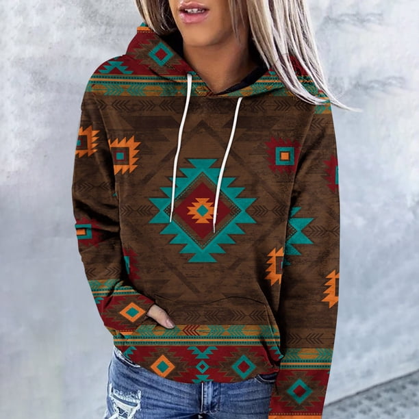 ICHUANYI Liquidación Mujer Moda Casual Color Contraste Estilo étnico Impresión Manga larga Tops Sudaderas con capucha ICHUANYI WER2023082200261