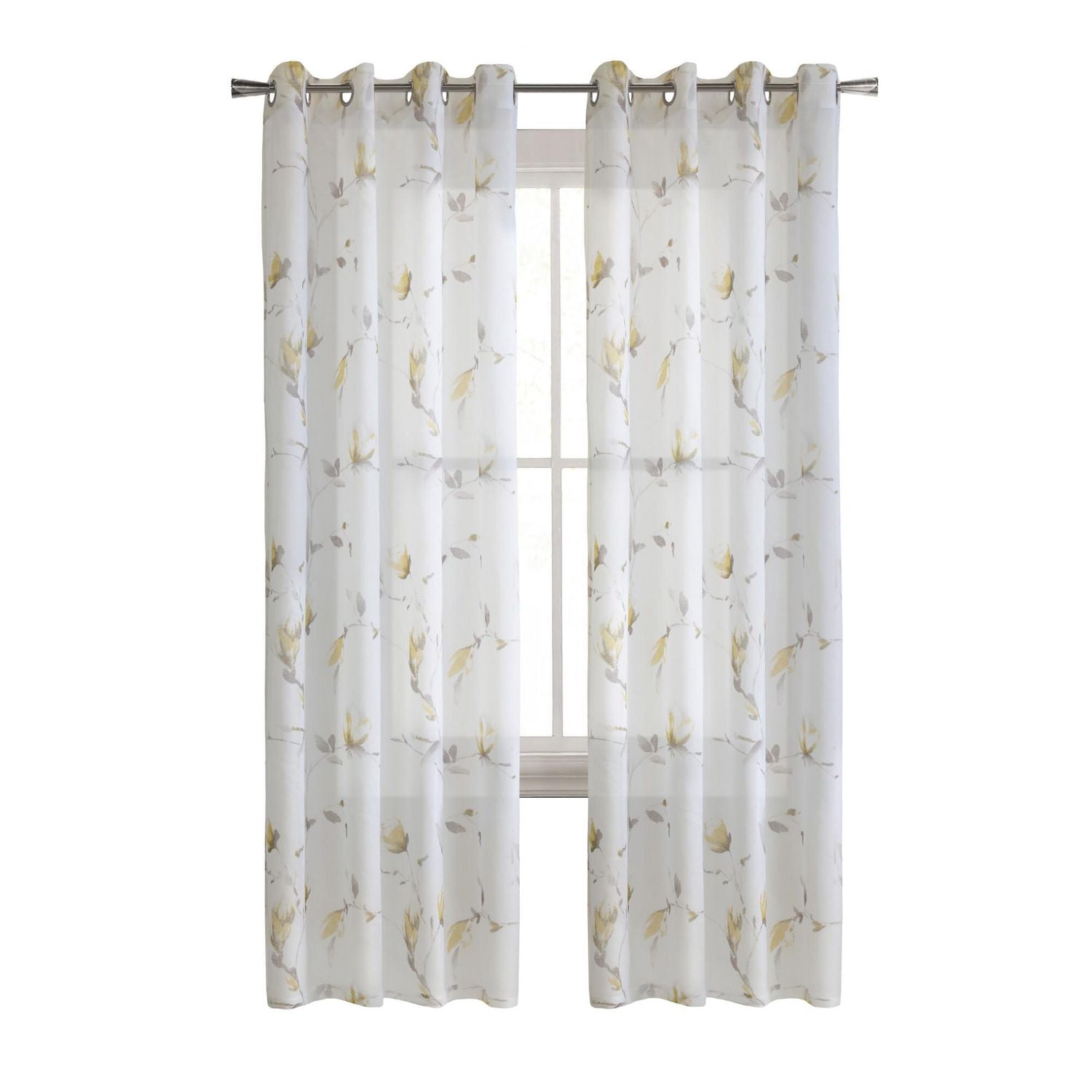 Loft Living Synergy, panneau de rideau à oeillets faux lin diaphane imprimé floral 52" x 63