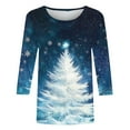 thumbnail image 4 of FDGIU Women's 3/4 Sleeve Christmas Tunic - Xmas Tree Glitter Print Crewneck Blouse, Cute Holiday Gift Tees, 4 of 5