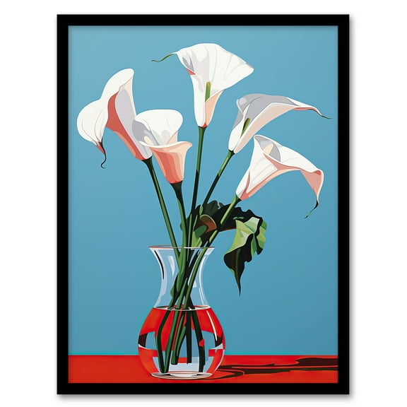Lustrous Lilies Calla Flowers Blue Red Art Print Framed Poster Wall Decor 12x16 inch