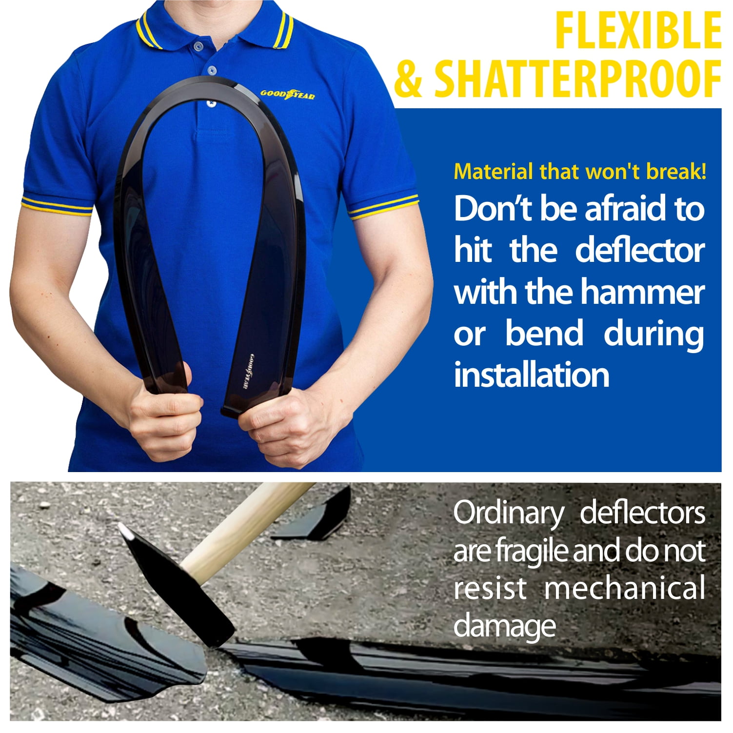 Goodyear Shatterproof Window Deflectors for Nissan Rogue 2021-2024, Tape-on Rain Guards, Window Visors, Vent Deflector Visor, Car Accessories,6 pcs. - GY008635