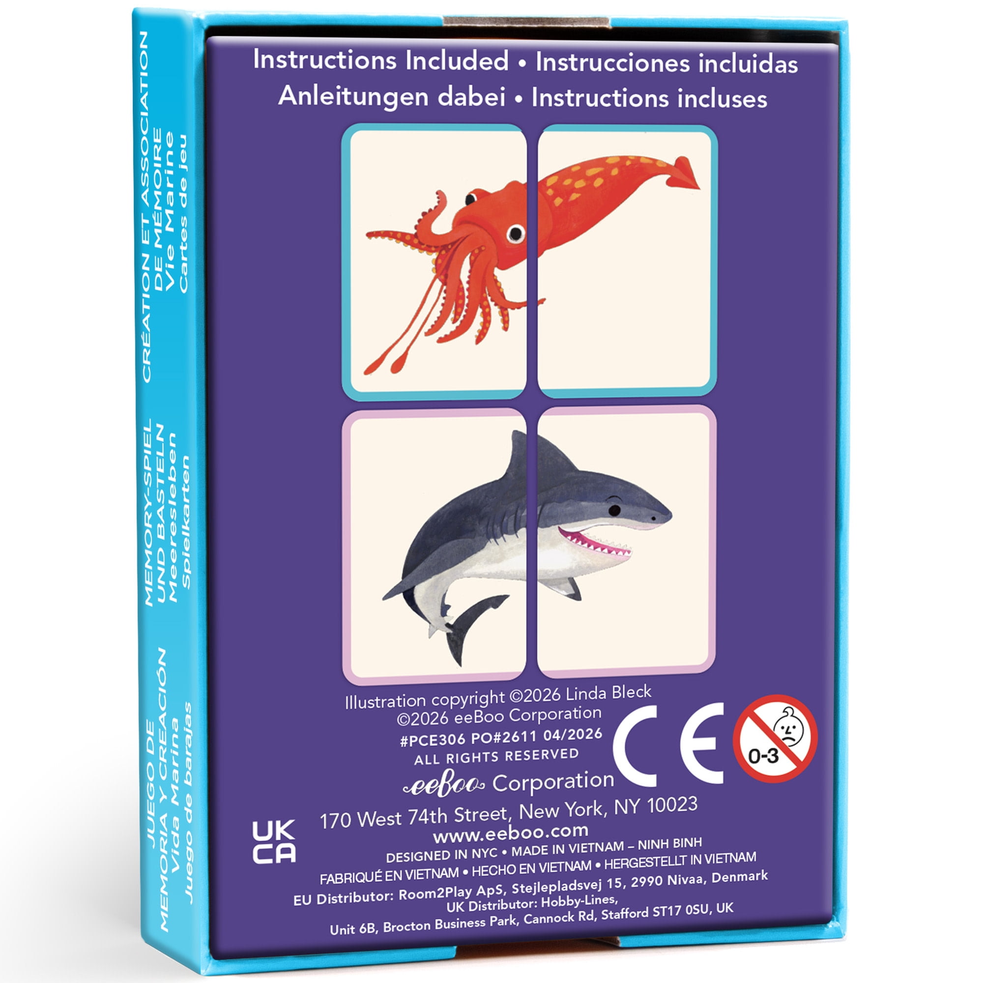 eeBoo Sea Life Memory Match & Make Game, Ages 4+ For 1-4 Players - Sharpens Visual Acuity, Concentration, And Memory Skills, 48 Cards, 24 Pairs