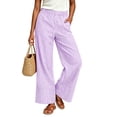 thumbnail image 3 of Lenpel Palazzo Pants for Women Striped Elastic Waist Lounge Trousers with Pockets Summer Beach Vacation Clothes, 3 of 6