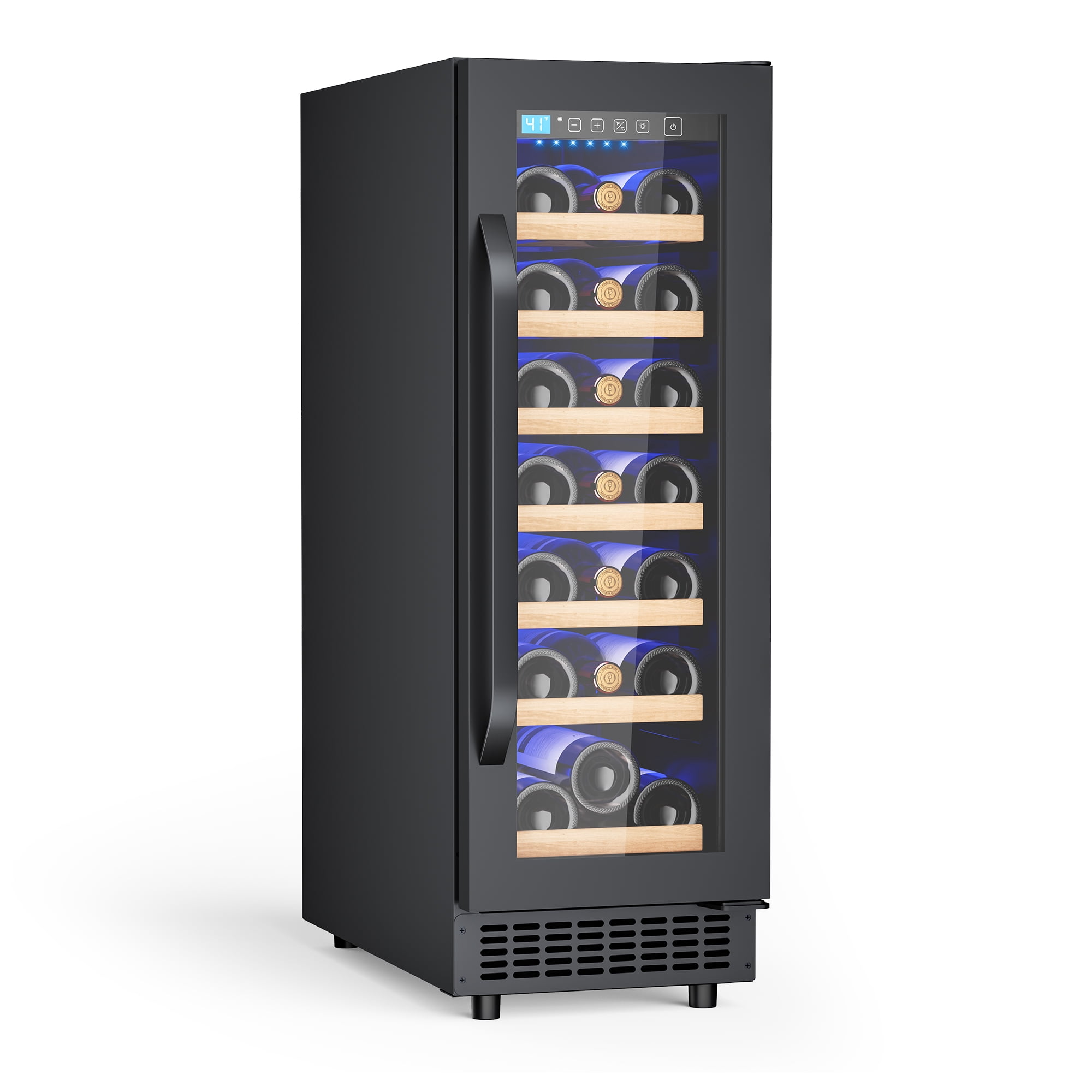 AVAHUM 12 Inch 21-Bottle Under Counter Wine Refrigerator, Slim Built-In or Freestanding Wine Cooler, Curved Handle