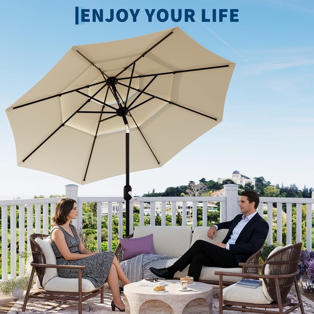 QinaQin Vented Patio Umbrella, 8 Sturdy Ribs, Easy Crank & Tilt, Beige