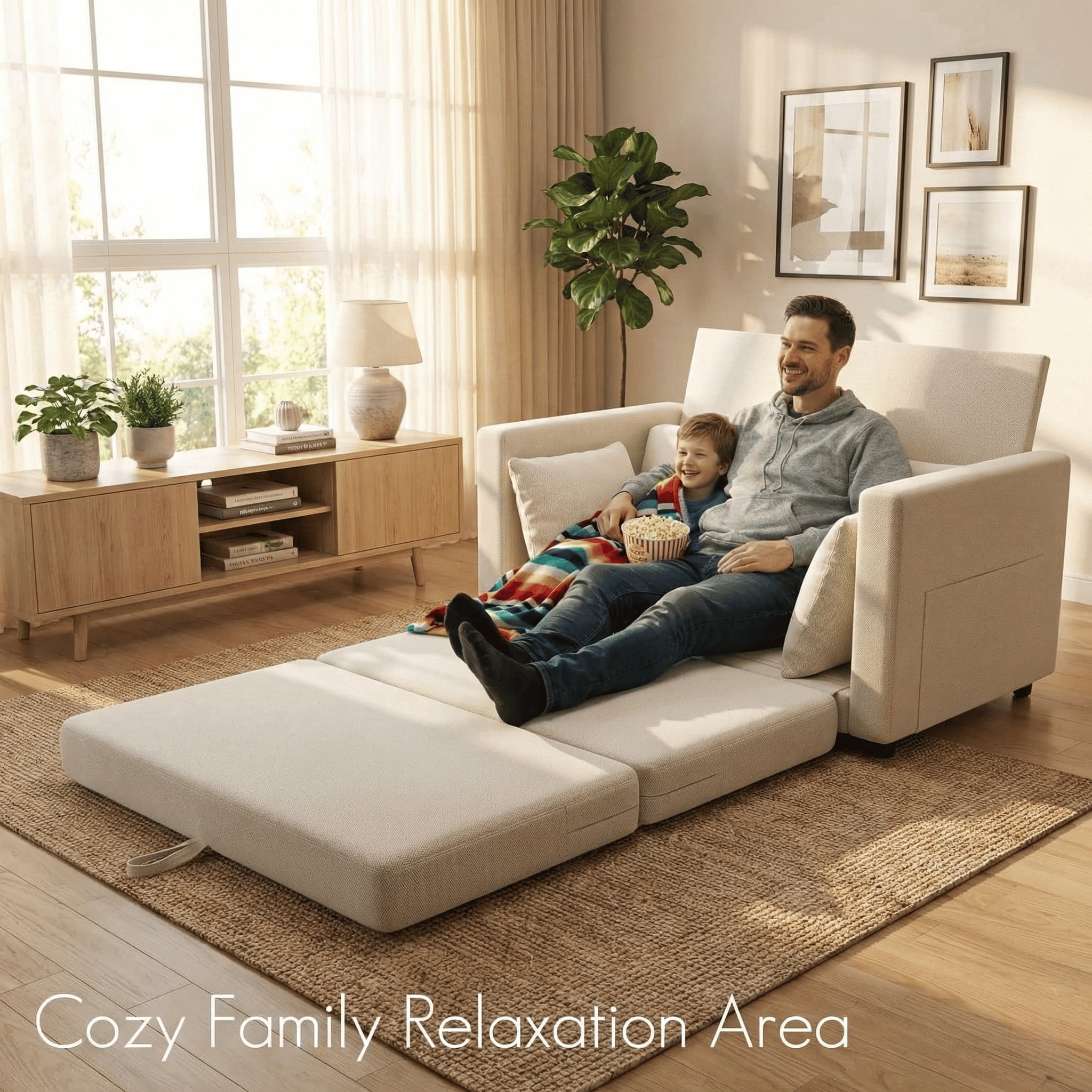 Gacale Sofa Bed, 2-in-1 Pull Out Loveseat Sleeper Sofa, Folding Floor Couch for Guest Room and Bedroom, Beige