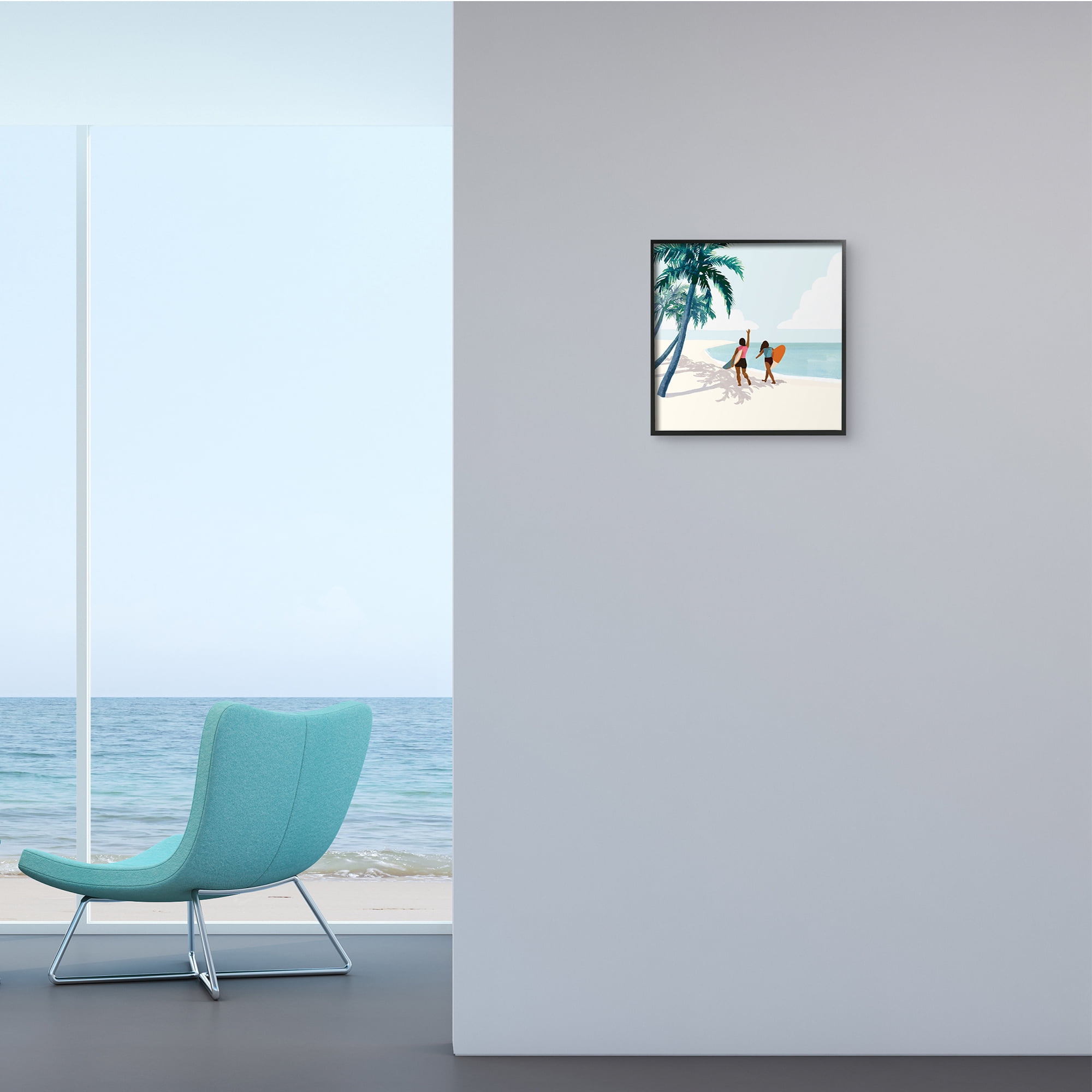 Stupell Industries Women with Surfboards under Coastal Palm Trees,12 x 12,Designed by Victoria Barnes