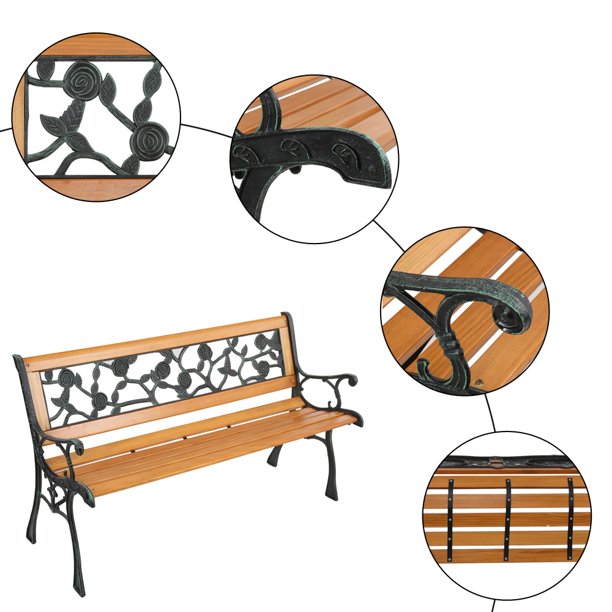 Wood Garden Bench Tangkula Outdoor Garden Bench Park Bench, Patio Iron Bench  Chair With Cast Iron Hardwood Structure, Weather Proof Porch Loveseat,  Perfect For Backyard, Deck, Lawn, Poolside Patio, Lawn Garden main image 0