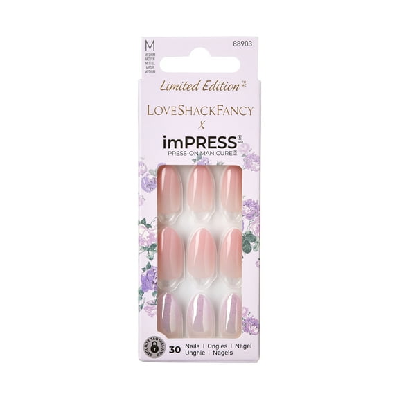 LoveShackFancy x imPRESS Limited Edition Medium Almond Press-On Nails, Pink, 30 Pieces