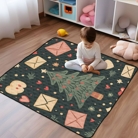 WOBOGO Christmas Tree Baby Playmats Extra Large Waterproof Rollable Activity Pads for Toddlers 50×50inch