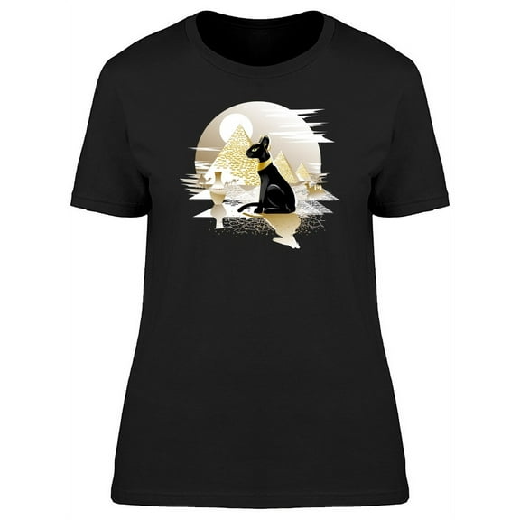 Smartprints Womens Graphic Tee - Egyptian Black Cat Landscape - Regular Fit 100% Cotton