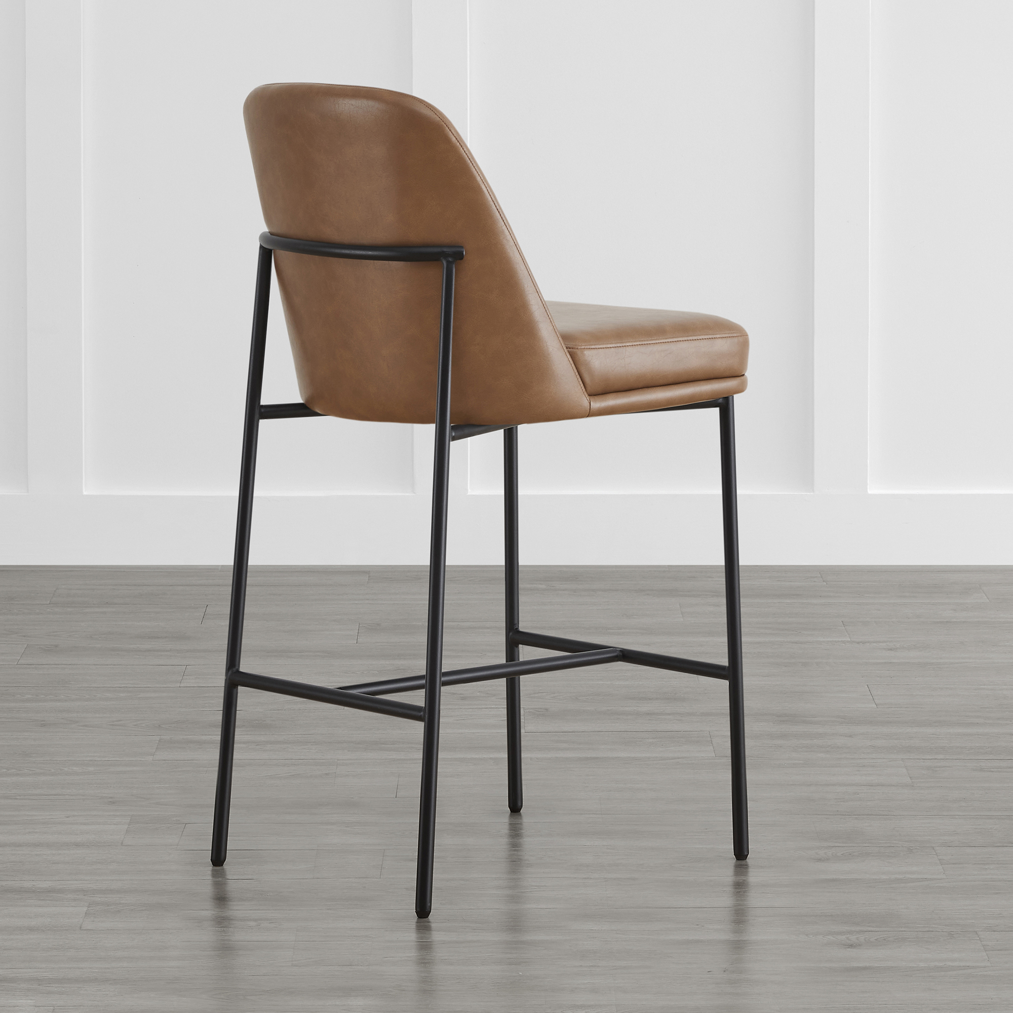 Spruce & Spring Modern 27-Inch Contemporary Counter Stool Set with Upholstered Seat and Metal Frame Set of 2, Saddle Brown Faux Leather