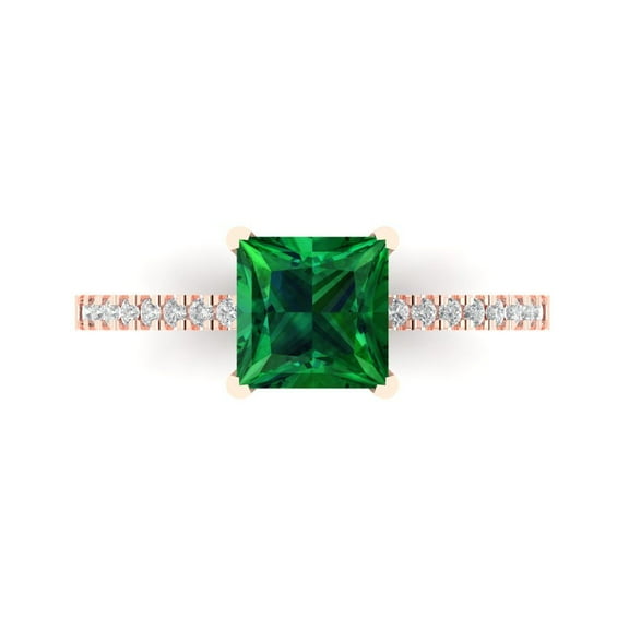 Clara Pucci 14K Rose Gold 1.62ct Emerald Solitaire with Accents Ring
