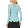 thumbnail image 3 of INSPIRE CHIC Women's Top Lace Keyhole Front Peplum Hem Sheer Long Sleeve Blouse XS Gray Blue, 3 of 6