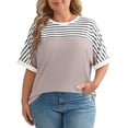 thumbnail image 2 of Tittly T Shirts for Women Spring Tops for Women Women's Spring Round Neck Striped Color Blocked Printed Loose Casual Short Sleeved T Shirt Tshirts Shirts Basic Tees Pink XXL, 2 of 4