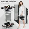 thumbnail image 2 of 4 in 1 Rolling Makeup Train Case Large Cosmetic Beauty Storage Trolley Luggage with Key Wheels Salon Barber Case, Black, 2 of 7