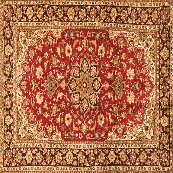 Ahgly Company Indoor Square Medallion Orange Traditional Area Rugs, 8' Square