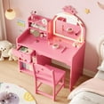 thumbnail image 6 of Kids Vanity,Girls Vanity Set with Mirror and Stool and Lights,Pretend Play Kids Vanity Table and Chair Set,Wooden Princess Makeup Desk Dressing Table with Drawer and Open Storage Shelves, 6 of 7