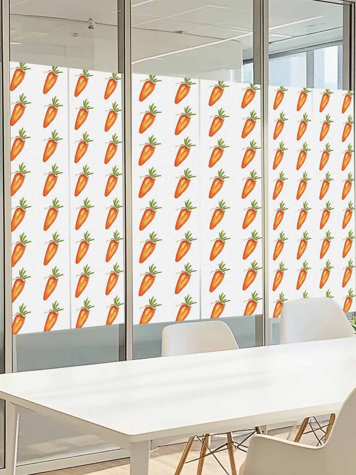 Easter Carrot Window Privacy Film, Vintage Oil Painting Country Orange Carrots Plant Frosted Glass Window Clings Static Cling UV Heat Blocking Reusable Door Sticker for Bathroom 23.6 x 59 Inch