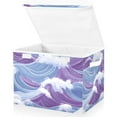 thumbnail image 2 of Blue and Purple Wave Large Storage Bins with Linen Collapsible Lid Storage Box 16.7 x 12.6 x 11.8in, 2 of 7