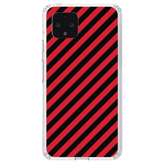 DistinctInk Clear Shockproof Hybrid Case for Google Pixel 4 XL (6.3" Screen) - TPU Bumper, Acrylic Back, Tempered Glass Screen Protector - Black Red Diagonal Stripes