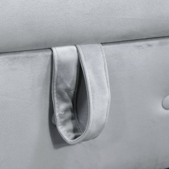 Luxury Grey Velvet Chaise Lounge Chair with Storage & Pillow - Modern Upholstered Rolled Arm, Nailhead Trim for Bedroom, Living Room, Office - 58"