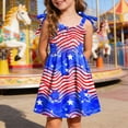 thumbnail image 2 of KPOPLK Toddler Baby Girl 4th of July Outfit American Flag Bow Smocked Dress Plaid Ruffle A-Line Dress Patriotic Clothes(5-6 Years,Blue), 2 of 5